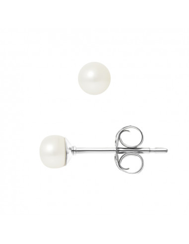 PERLINEA- Boucles d'Oreilles- Perles de Culture d'Eau Douce Bouton 4-5 mm Blanc- Bijou Femme