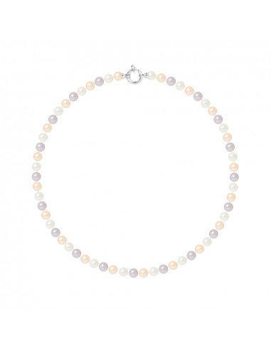 PERLINEA- Collier Perles de Cutlure Ronde 6-7  mm Multicolor- Bijou Femme
