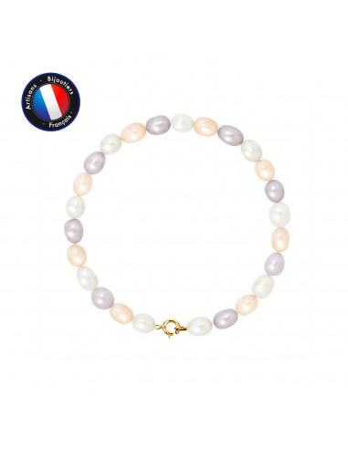 PERLINEA- Bracelet - Perles de Culutre Riz 5-6 mm Multicolor- Bijou Femme- OrJaune