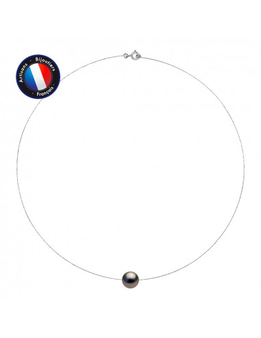 PERLINEA- Collier- Perles de Culture de Tahiti Ronde 10-11 mm- Bijou Femme- Or Blanc