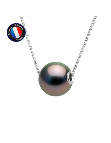 PERLINEA- Collier- Perles de Culture de Tahiti Ronde 11 mm- Bijou Femme- Or Blanc