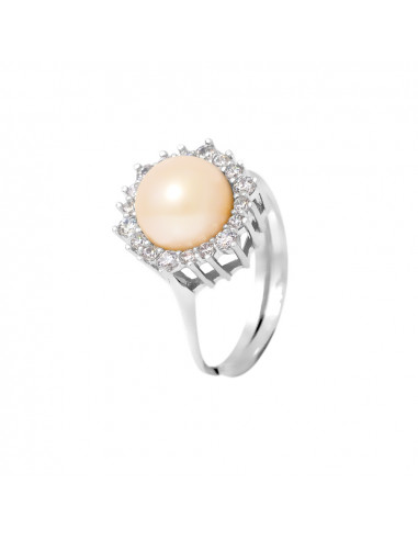 PERLINEA- Bague- Perles de Culture d'Eau douce- Bouton Diamètre 8-9 mm Rose- Taille R‚glable- Bijou Femme- Argent 925 Millième