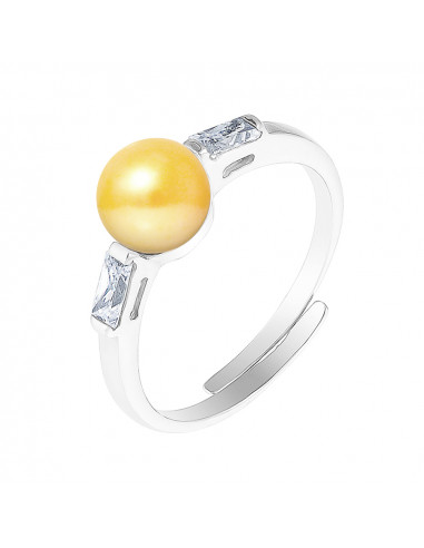 PERLINEA- Bague- Perles de Culture d'Eau douce- Bouton Diamètre 6-7 mm Gold- Taille R‚glable- Bijou Femme- Argent 925 Millième