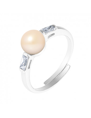 PERLINEA- Bague- Perles de Culture d'Eau douce- Bouton Diamètre 6-7 mm Rose- Taille R‚glable- Bijou Femme- Argent 925 Millième