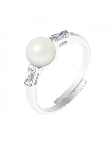 PERLINEA- Bague- Perles de Culture d'Eau douce- Bouton Diamètre 6-7 mm Blanc- Taille R‚glable- Bijou Femme- Argent 925 Millièm