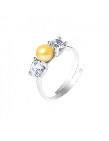 PERLINEA- Bague- Perles de Culture d'Eau douce- Bouton Diamètre 5-6 mm Gold- Taille R‚glable- Bijou Femme- Argent 925 Millième