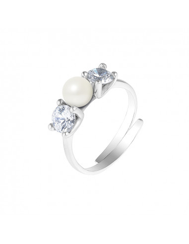 PERLINEA- Bague- Perles de Culture d'Eau douce- Bouton Diamètre 5-6 mm Blanc- Taille R‚glable- Bijou Femme- Argent 925 Millièm