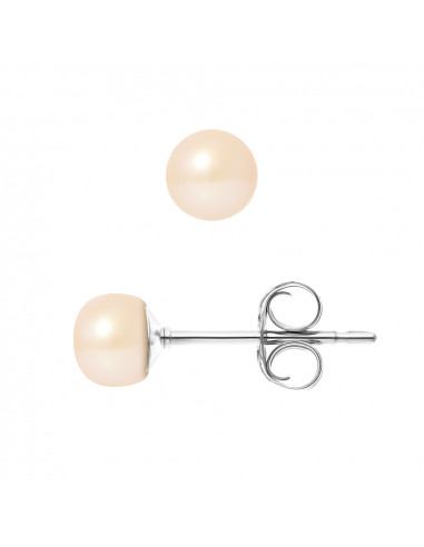 PERLINEA- Boucles d'Oreilles- Perles de Culture d'Eau Douce Bouton 5-6 mm Rose- Bijou Femme
