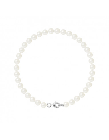 PERLINEA- Bracelet Perles de Cutlure Ronde 5-6 mm Blanc Naturel- Bijou Femme