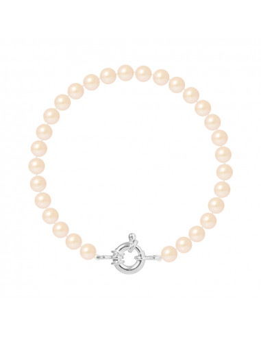 PERLINEA- Bracelet Perles de Cutlure Ronde 6-7  mm Rose Naturel- Bijou Femme
