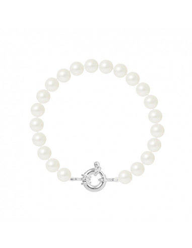 PERLINEA- Bracelet Perles de Cutlure Ronde 7-8 mm Blanc Naturel- Bijou Femme
