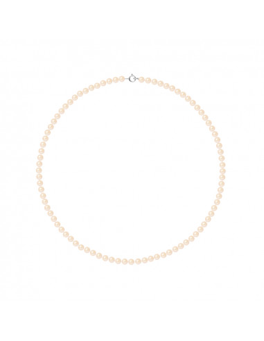 PERLINEA- Collier Perles de Cutlure Ronde 4-5 mm Rose Naturelle- Bijou Femme