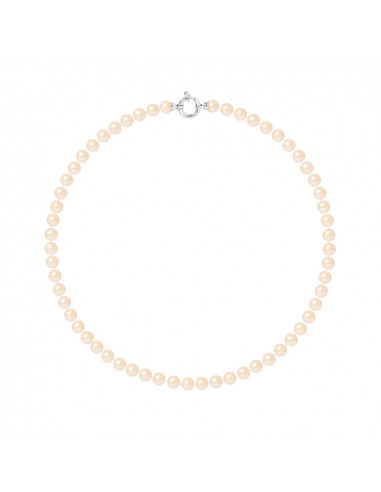 PERLINEA- Collier Perles de Cutlure Ronde 6-7  mm Rose- Bijou Femme