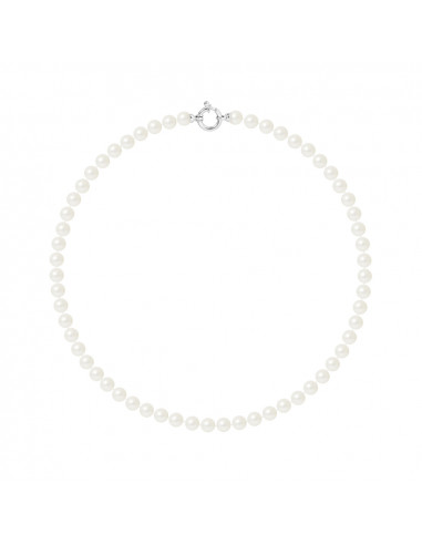 PERLINEA- Collier Perles de Cutlure Ronde 6-7  mm Blanc- Bijou Femme 