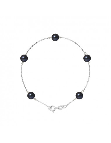PERLINEA- Bracelet Perles de Cutlure Ronde 6-7  mm Black Tahiti- Bijou Femme 