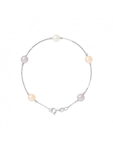 PERLINEA- Bracelet Perles de Cutlure Ronde 6-7  mm Multicolor- Bijou Femme 