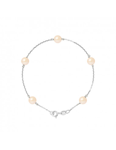 PERLINEA- Bracelet Perles de Cutlure Ronde 6-7  mm Rose- Bijou Femme 