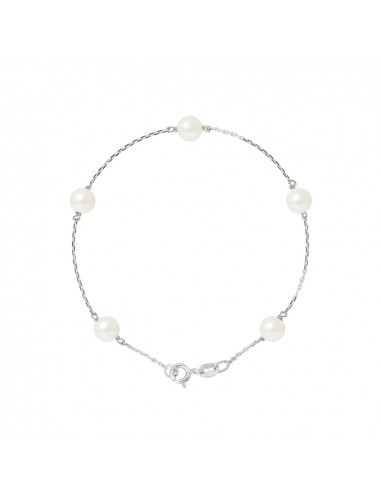 PERLINEA- Bracelet Perles de Cutlure Ronde 6-7  mm Blanc Naturel- Bijou Femme