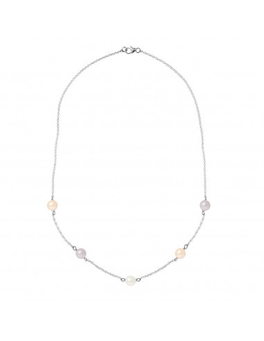 PERLINEA- Collier Perles de Cutlure Ronde 6-7  mm Multicolor- Bijou Femme