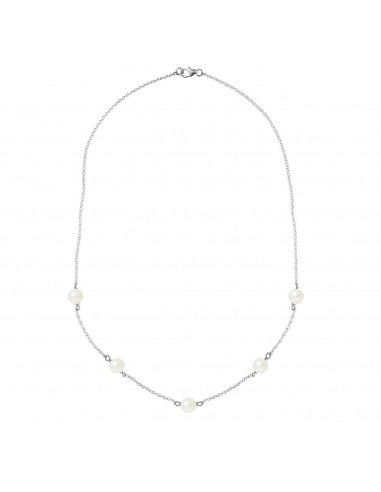 PERLINEA- Collier Perles de Cutlure Ronde 6-7  mm Blanc Naturel- Bijou Femme