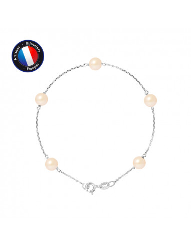 PERLINEA- Bracelet- Perle de Culture d'Eau Douce- Ronde 6-7 mm Black Tahiti- Bijou Femme- Or Blanc