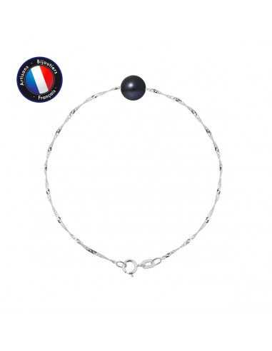 PERLINEA- Bracelet- Perle de Culture d'Eau Douce- DiamÃÂÃÂÃÂÃÂ¨tre 8-9 mm Black Tahiti- Bijou Femme- Or Blanc