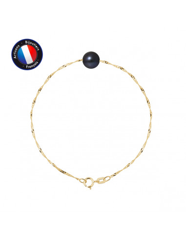 PERLINEA- Bracelet- Perle de Culture d'Eau Douce- DiamÃÂÃÂÃÂÃÂ¨tre 8-9 mm Black Tahiti- Bijou Femme- OrJaune