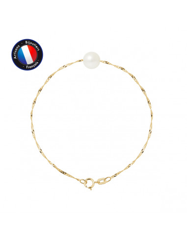 PERLINEA- Bracelet- Perle de Culture d'Eau Douce- Ronde 8-9 mm Rose- Bijou Femme- OrJaune