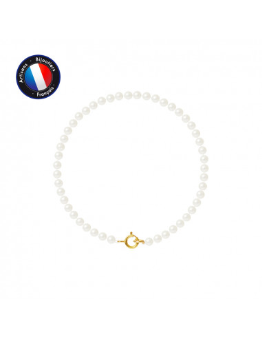 PERLINEA- Bracelet - Perles de Culture d'Eau Douce Ronde  3-4 mm Blanc- Bijou Femme- OrJaune