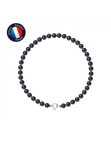 PERLINEA- Bracelet- Perle de Culture d'Eau Douce Ronde 4-5 mm Black Tahiti- Bijou Femme- Or Blanc