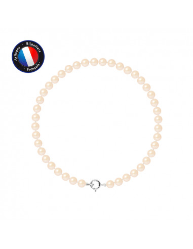 PERLINEA- Bracelet - Perles de Culture d'Eau Douce Ronde  4-5 mm Rose- Bijou Femme- Or Blanc