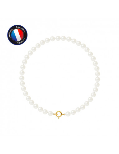 PERLINEA- Bracelet - Perles de Culture d'Eau Douce Ronde  4-5 mm Blanc- Bijou Femme- OrJaune