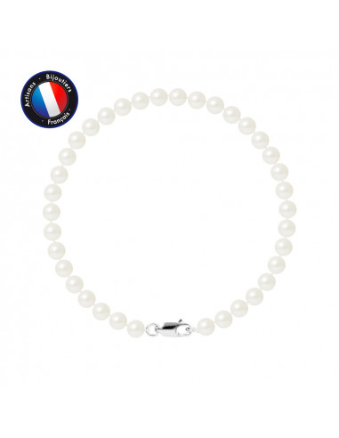 PERLINEA- Bracelet - Perles de Culutre Ronde 5-6 mm Blanc- Bijou Femme- Or Blanc