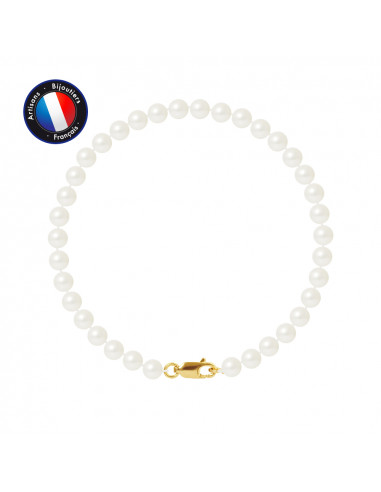 PERLINEA- Bracelet - Perles de Culutre Ronde 5-6 mm Blanc- Bijou Femme- OrJaune