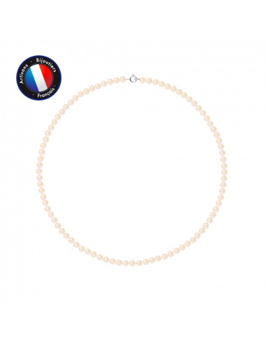 PERLINEA- Collier- Perles de Culutre Ronde 4-5 mm Rose- Bijou Femme- Or Blanc 