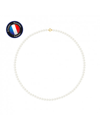 PERLINEA- Collier- Perle de Culture d'Eau Douce- Ronde 4-5 mm Blanc- Bijou Femme- OrJaune