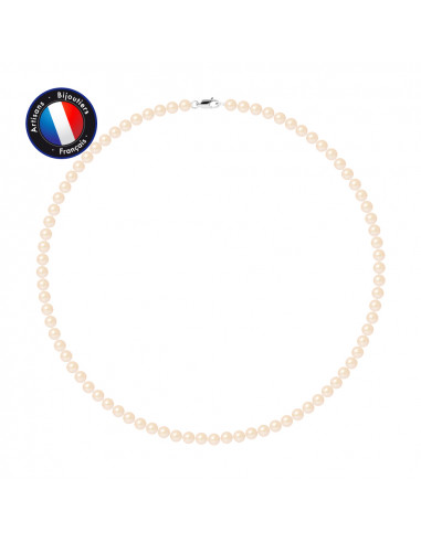 PERLINEA- Collier- Perles de Culture d'Eau Douce Ronde 5-6 mm Rose- Bijou Femme- Or Blanc