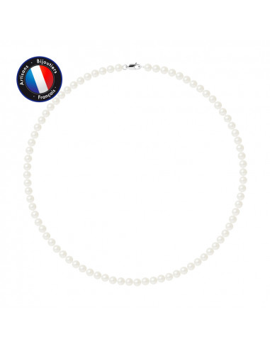 PERLINEA- Collier- Perles de Culture d'Eau Douce Ronde 5-6 mm Blanc- Bijou Femme- Or Blanc