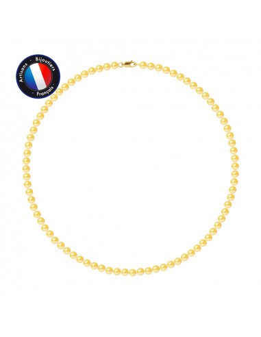 PERLINEA- Collier- Perles de Culture d'Eau Douce Ronde 5-6 mm Gold-  Bijou Femme- OrJaune