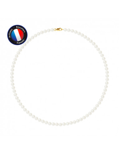 PERLINEA- Collier- Perles de Culture d'Eau Douce Ronde 5-6 mm Blanc- Bijou Femme- OrJaune