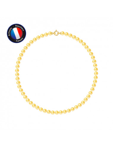 PERLINEA- Collier- Perles de Culture d'Eau Douce Ronde 6-7  mm Gold-  Bijou Femme- OrJaune