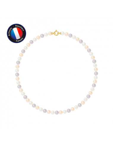 PERLINEA- Collier- Perles de Culture d'Eau Douce Riz 6-7  mm Multicolor- Bijou Femme- OrJaune