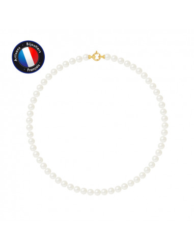 PERLINEA- Collier- Perles de Culture d'Eau Douce Ronde 6-7  mm Blanc- Bijou Femme- OrJaune