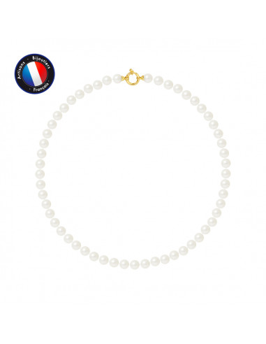 PERLINEA- Collier- Perles de Culture d'Eau Douce Ronde 7-8 mm Blanc- Bijou Femme- OrJaune 