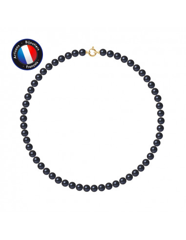 PERLINEA- Collier- Perles de Culture d'Eau Douce Ronde 8-8 mm Black Tahiti- Bijou Femme- OrJaune