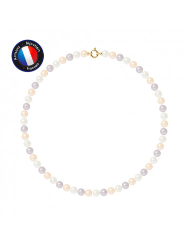 PERLINEA- Collier- Perles de Culture d'Eau Douce- DiamÃÂÃÂÃÂÃÂ¨tre 8-9 mm Multicolor- Bijou Femme- OrJaune