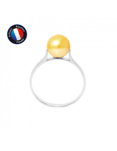 PERLINEA- Bague- Perles de Culture d'Eau Douce- Ronde DiamÃÂÃÂÃÂÃÂ¨tre 7-8 mm Gold- Taille 48 (EU)- Bijou Femme- Or Blanc