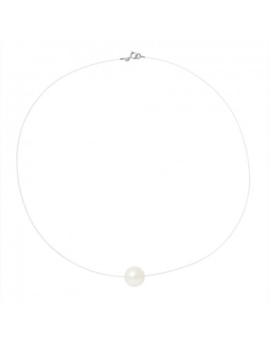 PERLINEA- Collier- Perle de Culture d'Eau Douce- DiamÃÂÃÂ¨tre 9-10 mm Blanc- Bijou Femme- Argent 925 MilliÃÂÃÂ¨mes 