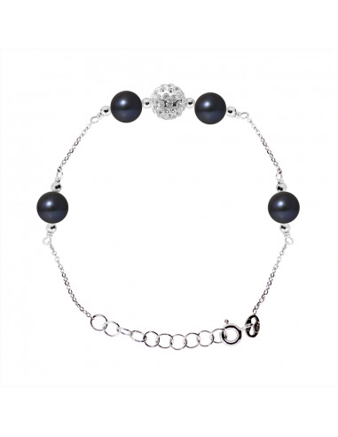 PERLINEA- Bracelet 4 Perles de Culture d'Eau Douce- DiamÃÂ¨tre 6-7  mm Black Tahiti- Bijou Femme- Argent 925 MilliÃÂ¨mes 