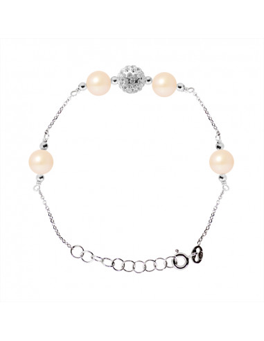 PERLINEA- Bracelet 4 Perles de Culture d'Eau Douce- DiamÃÂÃÂ¨tre 6-7  mm Rose- Bijou Femme- Argent 925 MilliÃÂÃÂ¨mes 